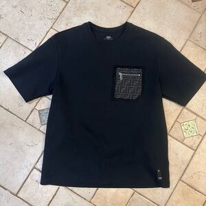 Fendi Black Short Sleeve Tee with Logo Pocket